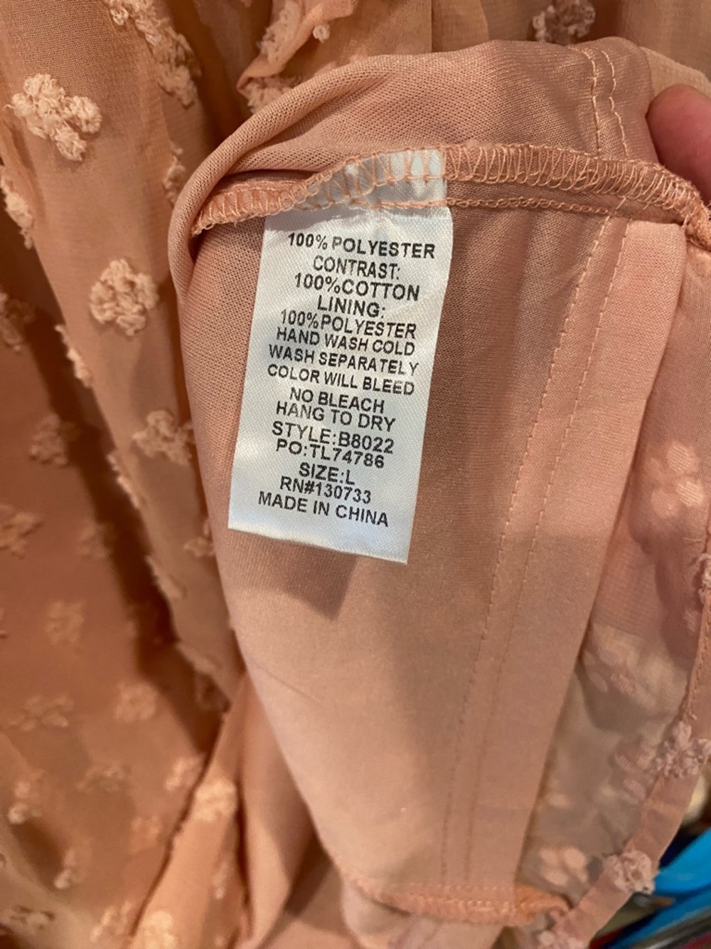 Umgee Boutique Style Swiss Dot Ruffle Blouse Womens Size Large NWT Peach Pink - Picture 8 of 8